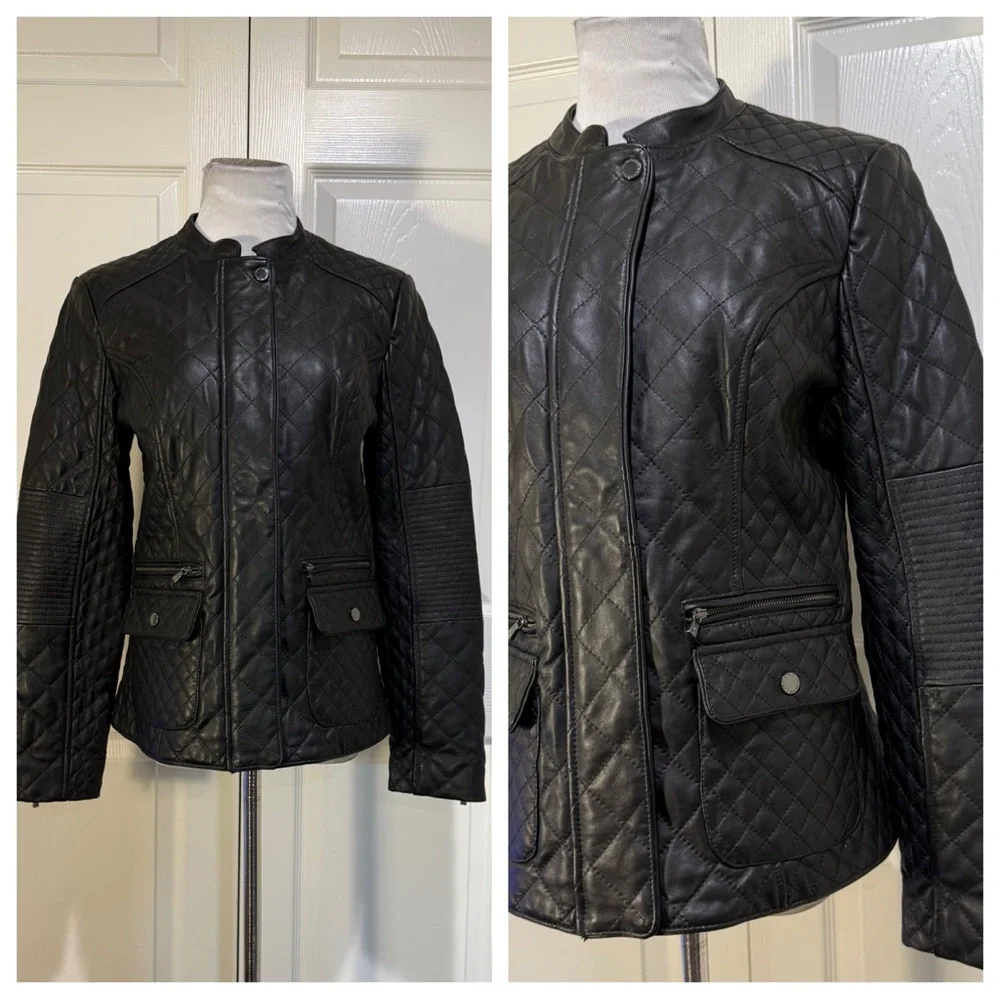 Isaac Mizrahi Live! Zip Front Quilted Leather Jacket with Pockets